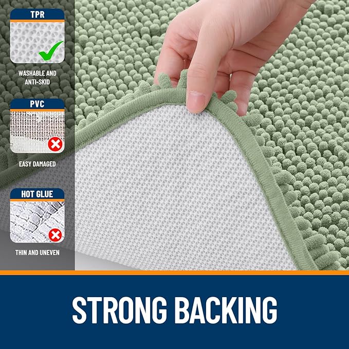 OLANLY Bathroom Rugs 59x35, Extra Soft Absorbent Chenille Bath Rugs, Rubber Backing Quick Dry, Machine Washable Bath Mats for Bathroom Floor, Tub and Shower, Home Decor Accessories, Sage Green
