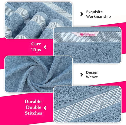 CASA COPENHAGEN Solitaire 6 Pieces Towel Set- Dusty Blue, 600 GSM 2 Bath Towel 2 Hand Towel 2 Washcloth, Designed in Denmark Made of Soft Egyptian Cotton for Bathroom, Kitchen & Shower