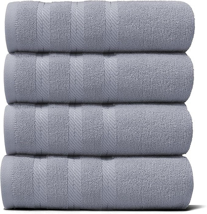 Hearth & Harbor Luxury Hand Towels - 100% Ring Spun Cotton Hand Towels for Bathroom, Shower, Spa, Soft & Absorbent Towels, 4 Piece Set, Stone Blue