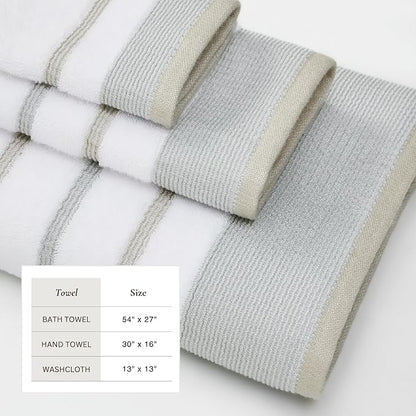 Great Bay Home Decorative Bath Towel Set - Luxury Cotton 6 Piece Towel Set - 2 Bath Towels, 2 Hand Towels, 2 Washcloths - Luxurious, Ultra-Soft, Durable Towels for Bathroom Decor (Grey/Cappuccino)