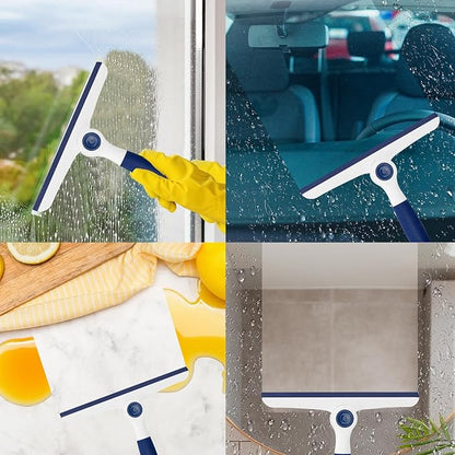 9.5" Foldable Window Squeegee, Handheld Squeegee with Soft Handle for Window Cleaning，Glass Doors, Car Windshields，Shower Doors，Blue