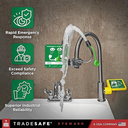 TRADESAFE Faucet Mount Eye Wash Station OSHA Approved - Emergency Eye Wash Station, Eyewash Station with Faucet, Eye Wash Station for Sink Faucet, Eye Wash Sign Included, ANSI Compliant