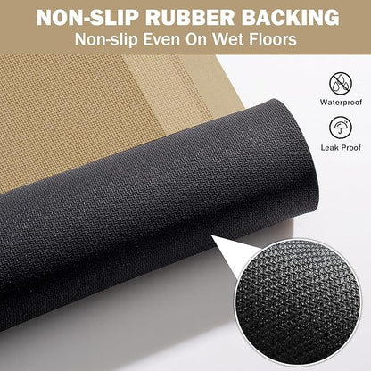 Extra Long Non Slip Bathroom Runner Bath Mat, Rubber Backing Ultra Thin Bath Rug Fit Under Door Quick Dry Super Absorbent Washable Shower Mat for Bathroom Floor Bathtub Sink, Brown 24"x70"