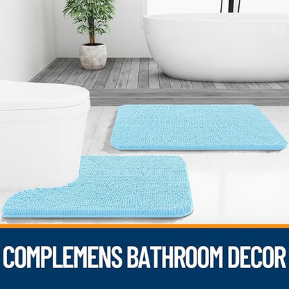 OLANLY Bathroom Rugs 59x24, Extra Soft Absorbent Chenille Bath Rugs, Rubber Backing Quick Dry, Machine Washable Bath Mats for Bathroom Floor, Tub and Shower, Home Decor Accessories, Sky Blue