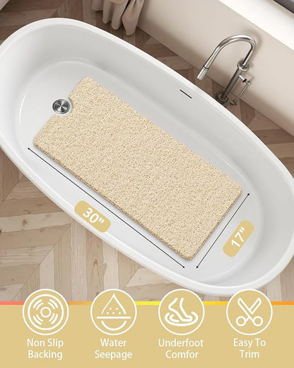 Non Slip Shower Mats for Inside Shower, 17x30 Inch, Anti-Slip Bathtub Mats for Bathroom, Foot Scrubber Loofah Bath Mats for Shower, Quick Drying Shower Stall Mats for Wet Areas (Beige)