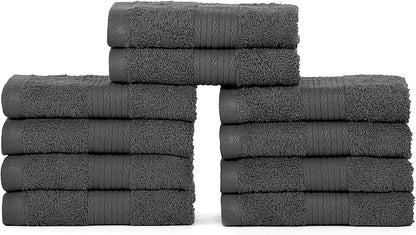 Ample Decor Wash Cloths Pack of 10, Oeko Tex Certified 600 GSM 100% Cotton Soft Absorbent, Premium Quality Durable Machine Washable, Ideal for Bathroom, Pool, Hotel, Spa – Grey