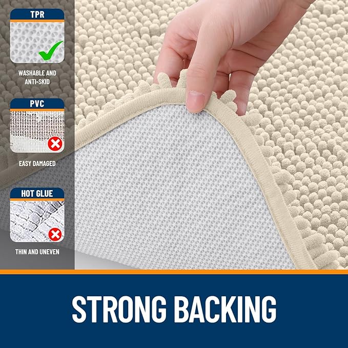 OLANLY Bathroom Rugs Sets 2 Piece, Soft Absorbent Chenille Bath Mats and U-Shaped Contour Toilet Mat Area Rug Set, Machine Washable Bath Carpet, Home Decor Accessories(30"x20"+24"x20", Sand)