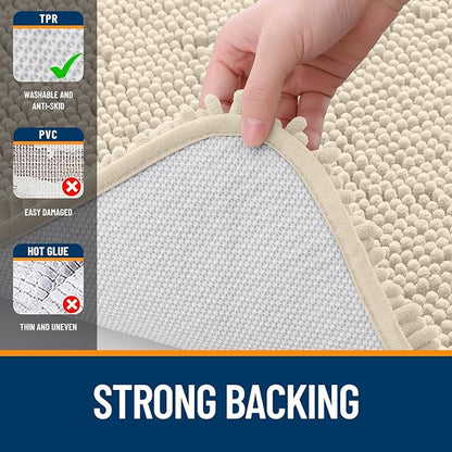 OLANLY Bathroom Rugs Sets 2 Piece, Soft Absorbent Chenille Bath Mats and U-Shaped Contour Toilet Mat Area Rug Set, Machine Washable Bath Carpet, Home Decor Accessories(24"x16"+24"x20", Sand)