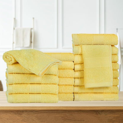 Ample Decor Wash Cloths Pack of 20, Oeko Tex Certified 600 GSM 100% Cotton Soft Absorbent, Premium Quality Durable Machine Washable, Ideal for Bathroom, Pool, Hotel, Spa – Yellow