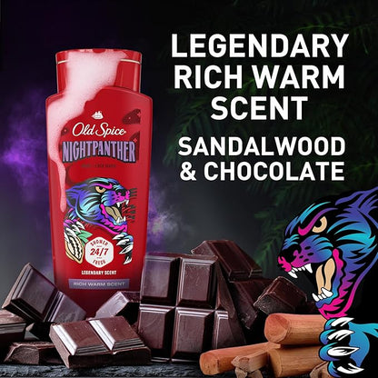Old Spice Cleansing Body Wash for Men, 3X Defense, 24/7 Shower Fresh with Lasting Scent, 2-in-1 Body & Face Wash, NightPanther with Rich Warm Scent, 24 oz (Pack of 4)