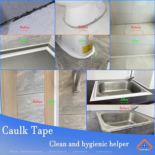 TOUSEA Waterproof Sealing Caulk Tape, Self Adhesive Sealant Strip for Bathroom, Toilet, Kitchen Countertop, Toilet, White