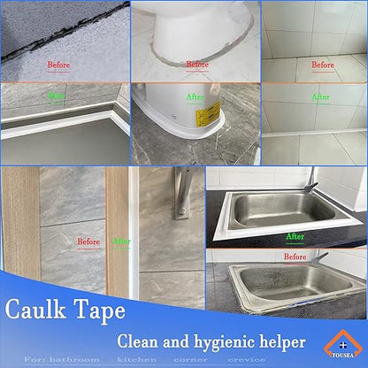 TOUSEA Waterproof Sealing Caulk Tape, Self Adhesive Sealant Strip for Bathroom, Toilet, Kitchen Countertop, Toilet, White