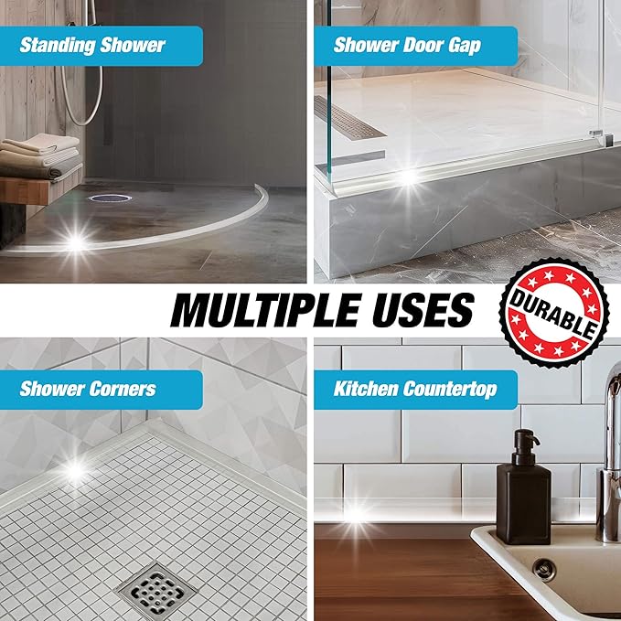 Shower Threshold Water Dam Barrier 65" - Transparent Collapsible Shower Water Blocker - Guard for Walk in Shower - Water Guard Stopper for Floor - Shower Door Water Blocker by Hippo Dam