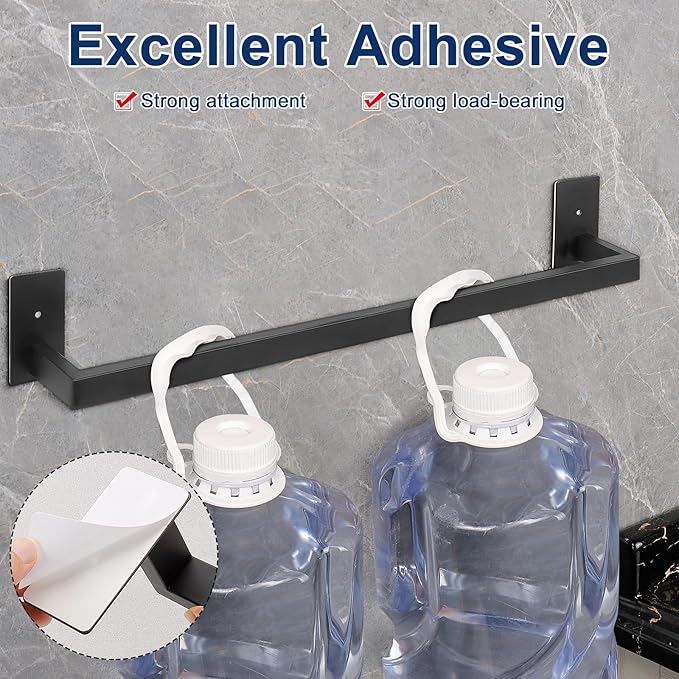 NearMoon Self Adhesive Bathroom Towel Bar, Stainless Steel Square Bath Wall Shelf Rack Hanging Towel Stick On Sticky Hanger Contemporary Style, Towel Rack Wall Mounted (24 Inch, Matte Black)
