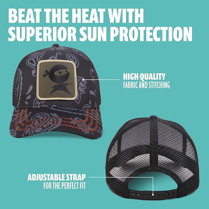 SUN NINJA Portable Shower Bundle with Trucker Hat, 5L Pressurized Outdoor Shower with 7-Mode Spray, Neoprene Cover for Warmer Water, Breathable Mesh Sun Protection, Easy to Carry