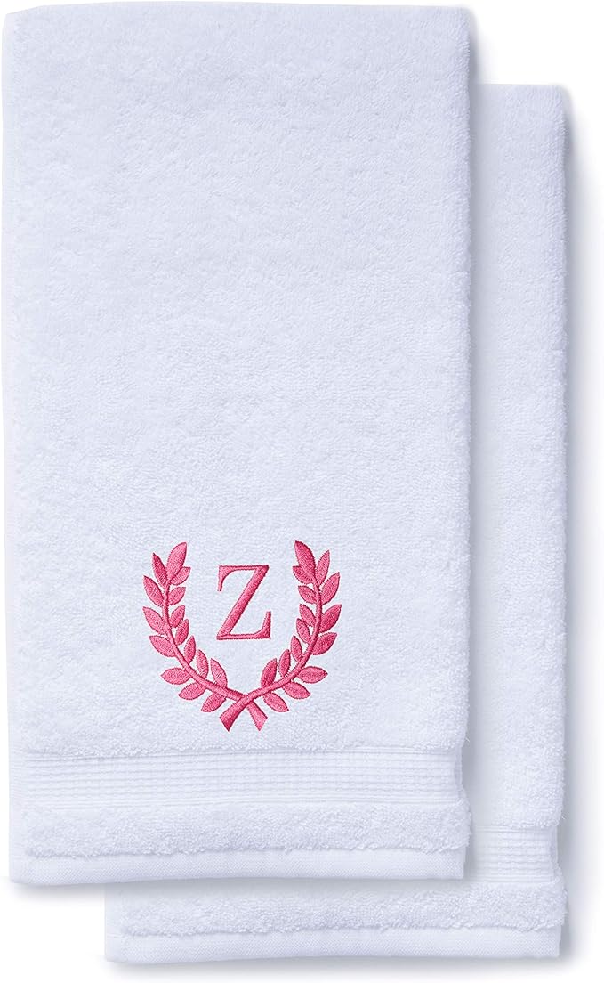 Decorative and Monogrammed Hand Towels for Bathroom Kitchen Makeup | Personalized Gift for Wedding-Bridal | Roman Font Custom Luxury Turkish Towel | Spa Collection, Oversized, 16 X 30 Inch, Set of 2