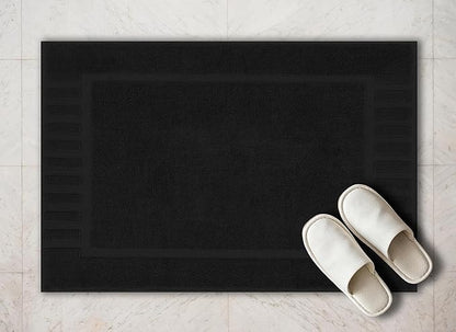White Classic Luxury Bath Mat Floor Towel Set - Absorbent Cotton Hotel Spa Shower/Bathtub Mats [Not a Bathroom Rug] 22"x34" | 2 Pack | Black