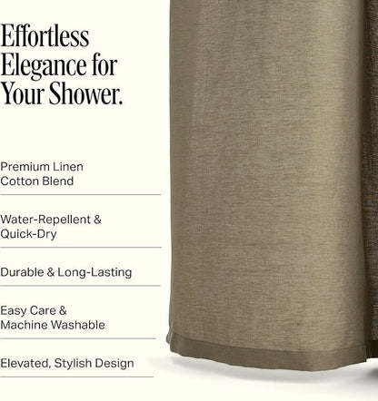 Preston Lane Stonebridge Linen Cotton Shower Curtain, 72" x 72" – 67% Linen 33% Cotton Blend, Fabric Bathroom Curtain with Reinforced Holes with Stitching, Made in Portugal, Eucalyptus