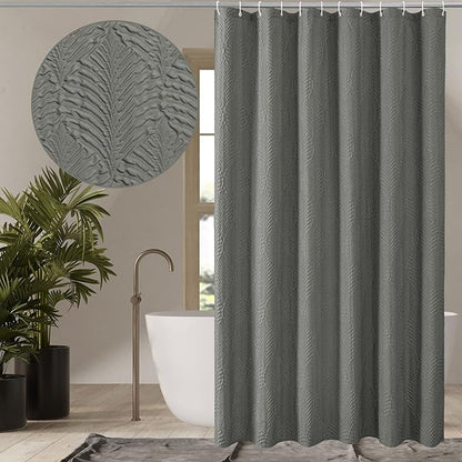 Gibelle Grey Shower Curtain for Bathroom, 3D Embossed Textured Fabric Shower Curtain, Modern Farmhouse Chic Soft Cloth Shower Curtain Set with Hooks, 72x72
