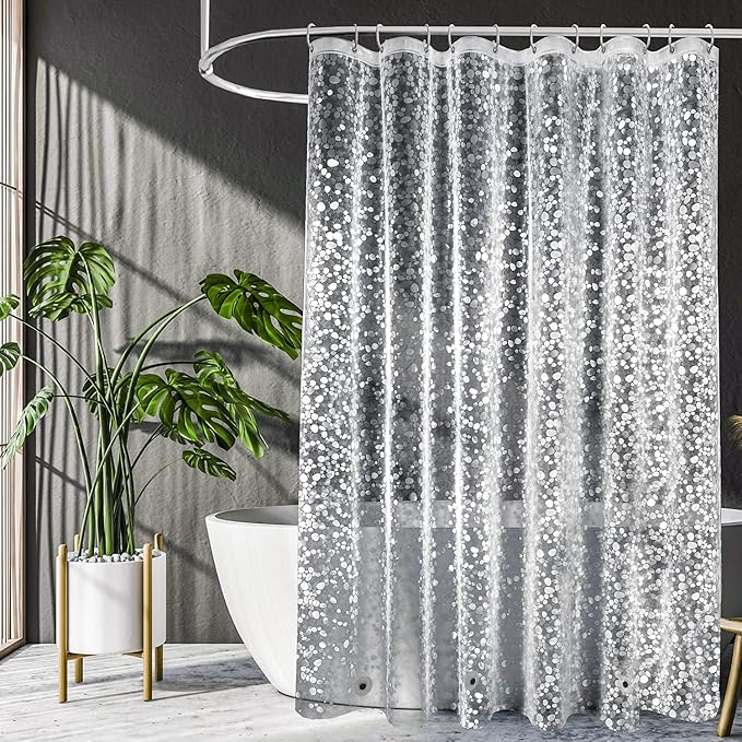 UFRIDAY Clear Shower Curtain Liner 72 x 72 inch,EVA 3D Cobblestone Weighted Plastic Bathroom Shower Curtain Liner with 3 Big Magnets,Transparent.