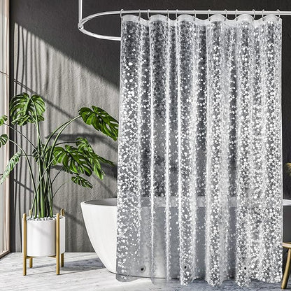 UFRIDAY 72x75 Inch Shower Curtain Liner,EVA Waterproof Heavy Duty Shower Liner with 3 Big Weighted Magnets,Clear 3D Pebbles Bath Curtain for Home and Hotel