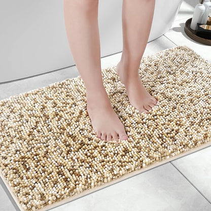 Yimobra Bath Mats for Bathroom Non Slip, 31.5x20, Extra Soft Chenille Bathroom Rugs, Fluffy Plush Luxury Shower Mat Outside, Water Absorbent, Machine Washable, Sink and Tub, Beige & Light Coffee