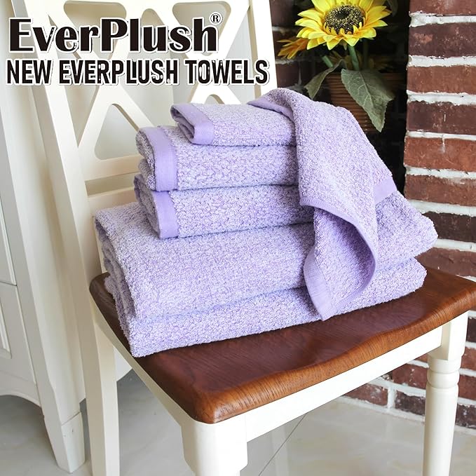Everplush Diamond Jacquard 6 Pieces Bath Towel Set, Luxury Super Soft Oversized everplush Towels, Highly Absorbent everplush Diamond Jacquard Quick Dry Bath Towel for Lavender Towels Bathroom Sets
