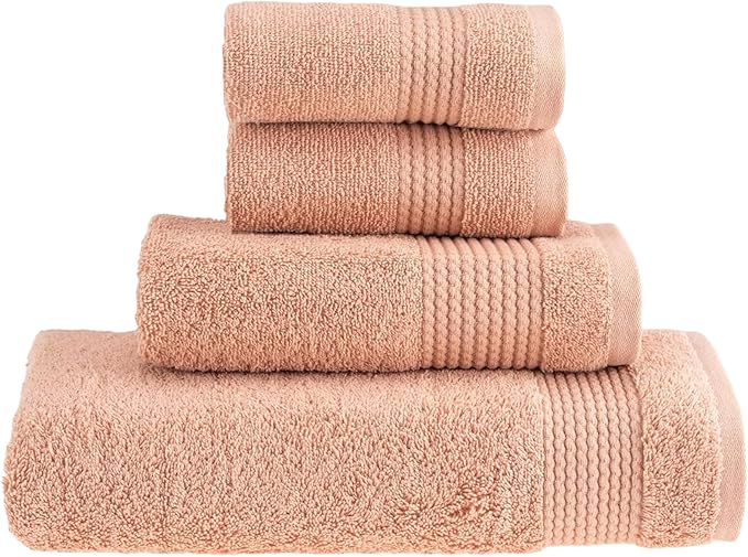 HALLEY Turkish Cotton Towels (Set of 4) 1 Bath Towel 1 Hand Towel 2 Washcloths, Super Soft Highly Absorbent 100% Cotton Towels for Bathroom and Kitchen for Mother’s Day (Peach)