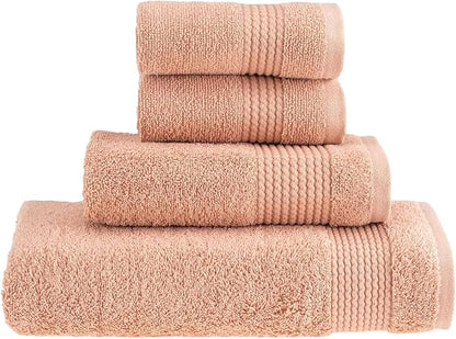 HALLEY Turkish Cotton Towels (Set of 4) 1 Bath Towel 1 Hand Towel 2 Washcloths, Super Soft Highly Absorbent 100% Cotton Towels for Bathroom and Kitchen for Mother’s Day (Peach)