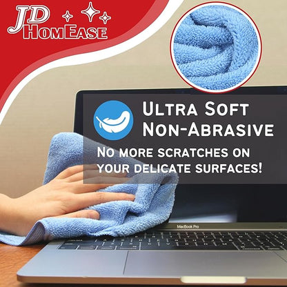 Microfiber Cleaning Cloths,12 Pack, 16"x16", All-Purpose, Softer, Highly Absorbent, Lint-Free, Reusable, Washable Pro Towels, White, for House, Kitchen, Bathroom, Car, Office