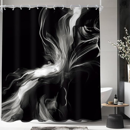 Cinbloo Black 60Wx72H Shower Curtain Abstract Bathroom Decor for Men Modern Ombre White Marble Ink Texture Bathroom Curtain Set Minimalist Neutral Simple Dark Cool Bath Bathroom Accessories Decor