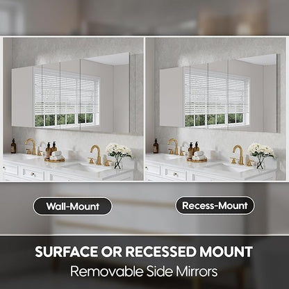 WELLFOR 72" x 30" Rectangle Medicine Cabinet Mirror, Surface Mount or Recessed Medicine Cabinet with Tempered Mirror, Anodized Chrome Aluminum Frame, Bathroom Mirror with Storage
