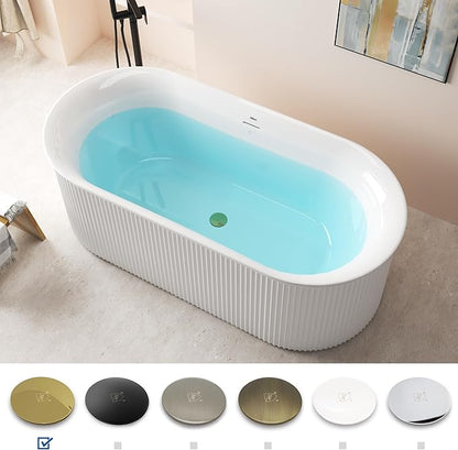 FerdY Nami 67" Acrylic Freestanding Bathtub, V Shape Freestanding Soaking Acrylic Bathtub, Modern White, cUPC Certified, Polished Gold Pop-Up Drain