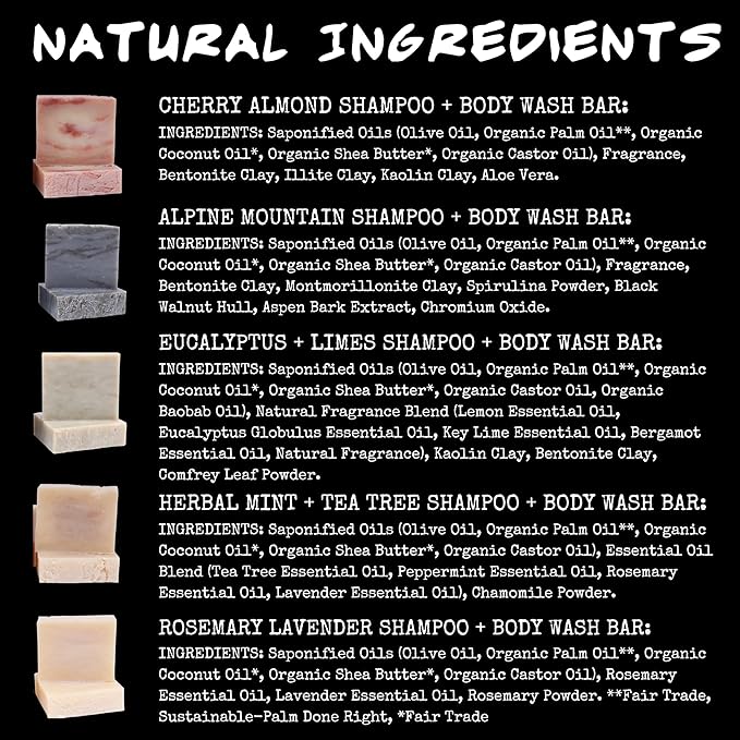 BLUBYRD Soap Co. Natural Solid Shampoo Bar 5 Pack – Set of Organic Shampoo Bars For Hair & Body Wash | Natural Conditioning, Eco Friendly, Zero Waste, Vegan- Cherry Almond (Shampoo)
