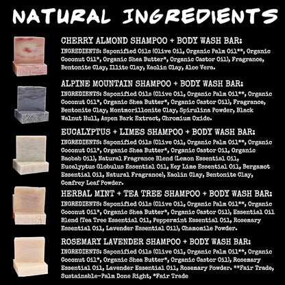 BLUBYRD Soap Co. Natural Solid Shampoo Bar 5 Pack – Set of Organic Shampoo Bars For Hair & Body Wash | Natural Conditioning, Eco Friendly, Zero Waste, Vegan- Cherry Almond (Shampoo)