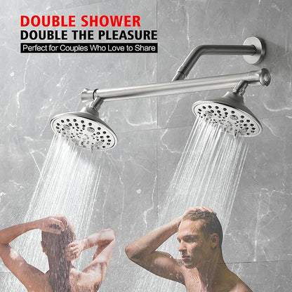 sumerain Dual Shower Head Combo Set for Couples,Brushed Nickel High Pressure 6 Spray Settings Showerhead,20 Inch Long Shower Arm