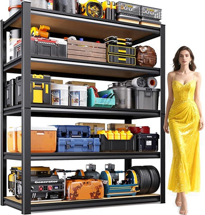 AOARGG 78" H Garage Shelving, 5-Tier Heavy Duty Storage Shelves, Adjustable Metal Shelving Unit, Utility Garage Organizer Shelf, for Basement Warehouse Pantry, 45.6" W x 19.7" D x 78" H, Black