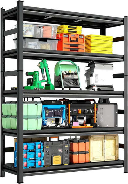 Metal Shelving Units for Garage, 5-Tier Adjustable Storage Shelves, Heavy Duty Steel Racks for Garage, Basement, Warehouse, Black