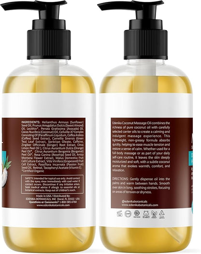 Tropical Coconut Massage Oil for Massage Therapy, Soothing Massage Oil with Coconut & Passion Fruit Oil for Muscle Relaxing, Skin Moisturizing & Hydrating, 2-Pack