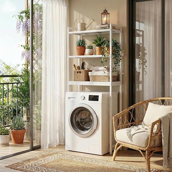 Gizoon 3 Tier Over The Toilet Storage Cabinet, Bamboo Bathroom Over Toilet Storage with Adjustable Shelves，Space-Saving Freestanding Shelves, 10.24"D x 24.8"W x 66.93"H, for Bathroom, Laundry Rooms