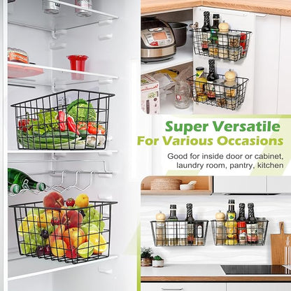 2 Pack Hanging Kitchen Baskets, Adhesive Wire Wall Storage Basket, No Drilling Hanging Fruit Baskets, Cabinet Door Organizer for Kitchen Bathroom Pantry, Upgrade Super-sized Adhesive