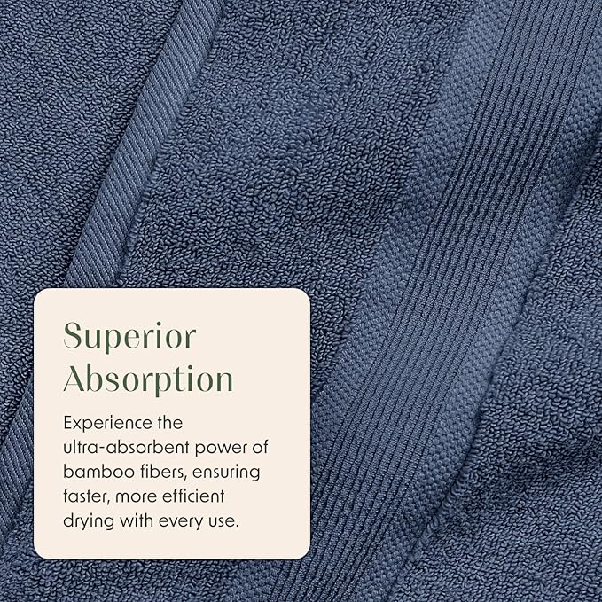 Springtree Home Luxury Viscose from Bamboo Bath Towel Set 6 Piece Set | 35% Viscose from Bamboo - 65% Cotton | Absorbent Quick-Dry Towels for Bathroom | Oeko-TEX Standard 100 Cotton | French Blue