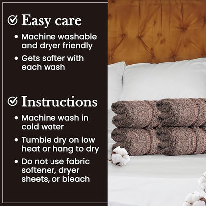 HALLEY Turkish 4 Pack Premium Hand Towels (4 Pieces) 650 GSM Highly Absorbent Super Soft 100% Cotton - 4 Hand Towels (Brown)
