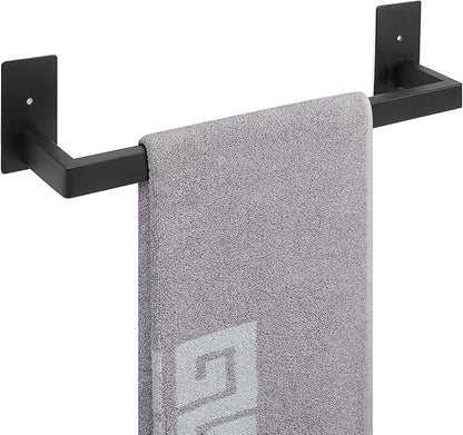 NearMoon Self Adhesive Bathroom Towel Bar, Stainless Steel Square Bath Wall Shelf Rack Hanging Towel Stick On Sticky Hanger Contemporary Style, Towel Rack Wall Mounted (16 Inch, Matte Black)