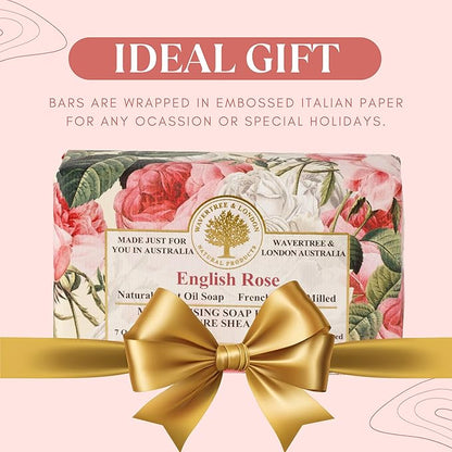 Wavertree & London English Rose Scented Natural Soap Bars for Women & Men (2 x 7oz) – Moisturizing Triple-Milled Soap Bars Enriched with Shea Butter – Plant-Based Bath & Body Bar for All Skin Types
