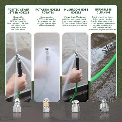 Sewer Jetter Kit for Pressure Washer 150FT – 5800PSI High-Pressure Drain Cleaner, M22 & 1/4'' NPT Universal Fit, Unclog Gutters & Sewer Lines, Durable Jetter Hose for Homeowners & DIYers