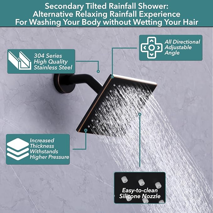 VANFOXLE Shower Faucet Set Oil Rubbed Bronze Shower System,Push Button Diverter Shower Faucet with 2 in 1 Handheld,Ceiling Mount 12 Inch Shower Head with 6 Inch Wall Mount Shower Head