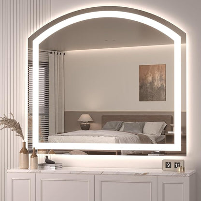 Hasipu 40" x 36" Arch LED Bathroom Mirror, Frontlit Wall-Mounted Vanity Mirror with Lights, Defogging, Smart Touch, Dimmable 3 Color Modes, Safety Shatterproof Glass Coating