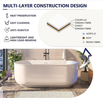 67" Acrylic Free Standing Tub, Stand Alone Tub, Freestanding Bathtub, Soaking Bathtub, cUPC Certified, CY(Glossy White)
