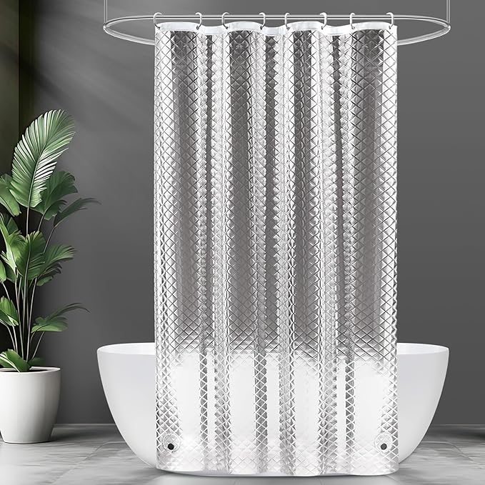UFRIDAY Shower Stall Curtain 48 x72 inch Plastic Clear Shower Curtain Liner,Waterproof Shower Liner Transparent 3D Water Cube Bath Curtain See Through Shower Curtains Liner Clear with 3 Strong Magnets